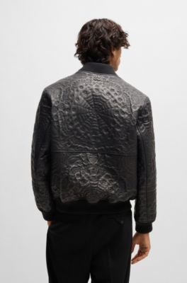 Leather jacket with spiderweb and bandana pattern, Black