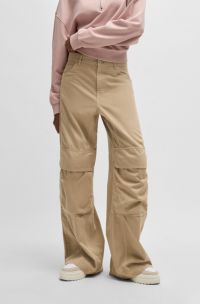 Wide-leg cargo trousers in cotton twill, Beige