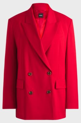 Oversized-fit double-breasted blazer in virgin wool, Red