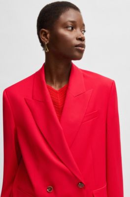 Oversized-fit double-breasted blazer in virgin wool, Red