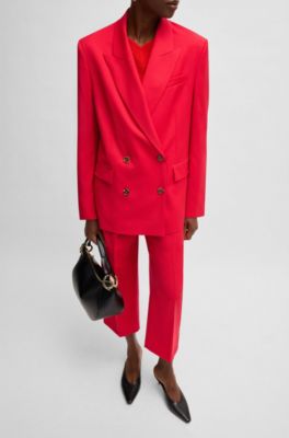Oversized-fit double-breasted blazer in virgin wool, Red