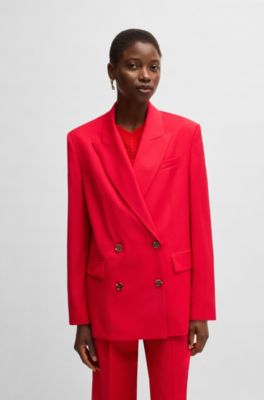 Oversized-fit double-breasted blazer in virgin wool, Red
