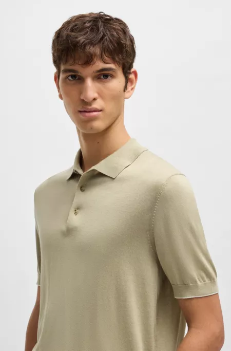 Regular-fit knit polo in silk and cotton