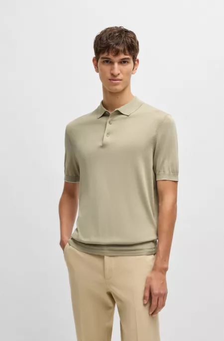 Regular-fit knit polo in silk and cotton