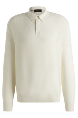 BOSS - Polo-collar sweater in linen and cashmere - White