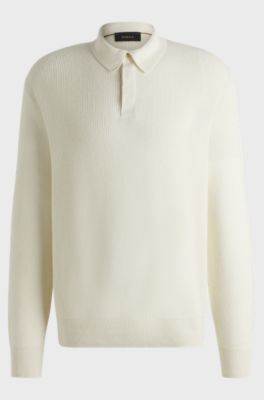 Polo-collar sweater in linen and cashmere, White