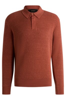 Polo-collar sweater in linen and cashmere, Dark Orange