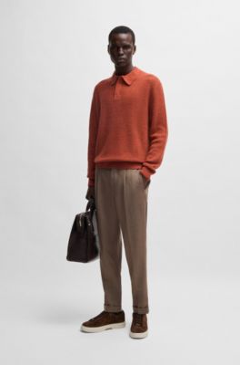 Polo-collar sweater in linen and cashmere, Dark Orange