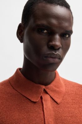 Polo-collar sweater in linen and cashmere, Dark Orange