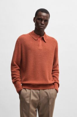 Polo-collar sweater in linen and cashmere, Dark Orange