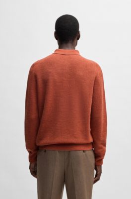 Polo-collar sweater in linen and cashmere, Dark Orange