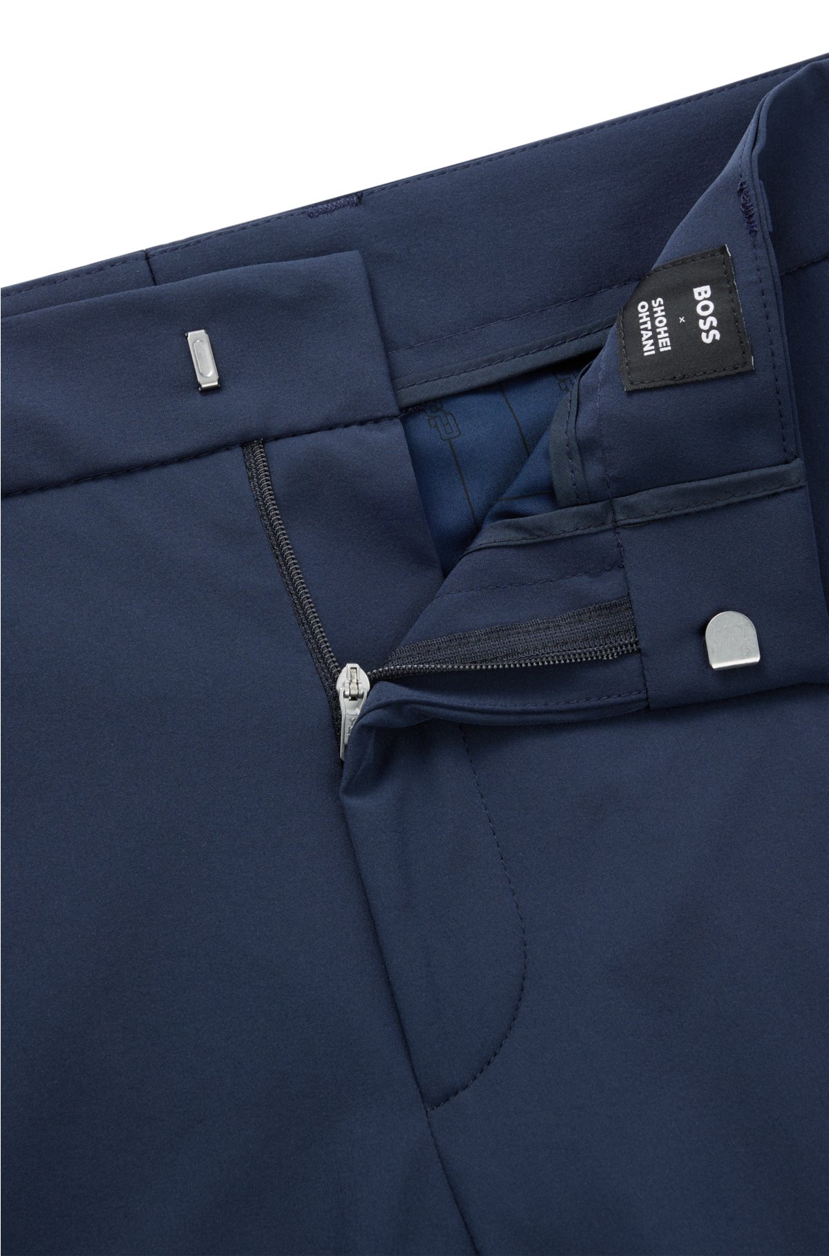 BOSS x Shohei Ohtani stretch trousers with special branding, Dark Blue