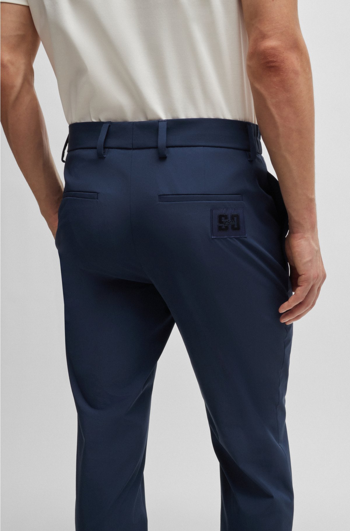 BOSS x Shohei Ohtani stretch trousers with special branding, Dark Blue