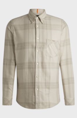 Regular-fit shirt in cotton flannel, Beige Patterned