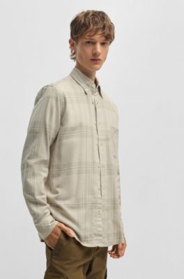코튼 플란넬 레귤러 핏 셔츠, 베이지 패턴