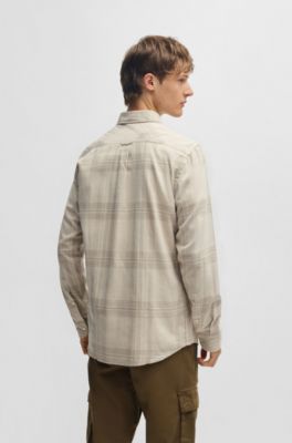 Regular-fit shirt in cotton flannel, Beige Patterned
