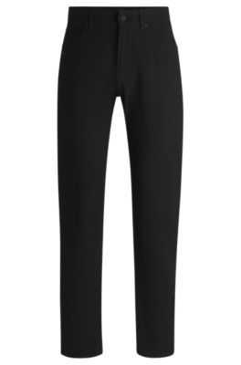 Regular-fit regular-rise trousers in stretch dobby, Black