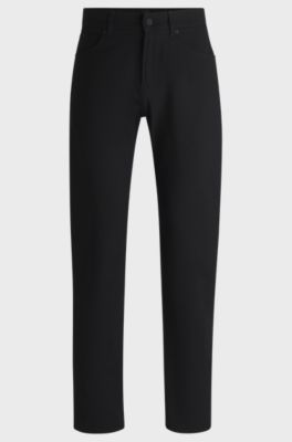 Regular-fit regular-rise trousers in stretch dobby, Black