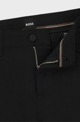 Regular-fit regular-rise trousers in stretch dobby, Black