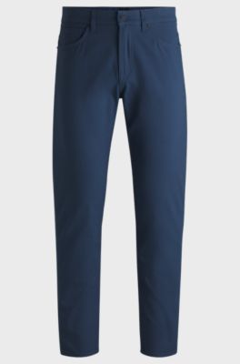 Regular-fit regular-rise trousers in stretch dobby, Dark Blue