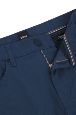 Regular-Fit Hose aus Stretch-Dobby mit mittlerer Bundh&ouml;he, Dunkelblau