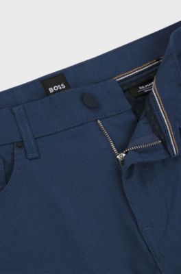 Regular-fit regular-rise trousers in stretch dobby, Dark Blue