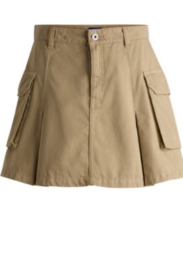Pleat-front cargo skirt in cotton twill, Beige