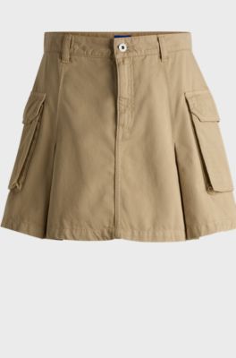 Pleat-front cargo skirt in cotton twill, Beige