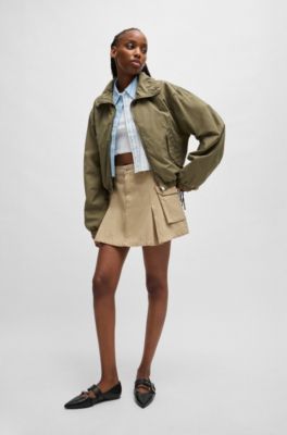 Pleat-front cargo skirt in cotton twill, Beige