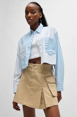 Pleat-front cargo skirt in cotton twill, Beige