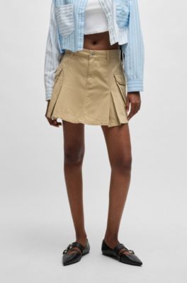Pleat-front cargo skirt in cotton twill, Beige