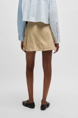 Pleat-front cargo skirt in cotton twill, Beige