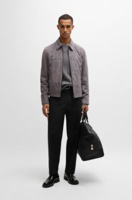 Straight-fit trousers in stretch-cotton dobby, Black