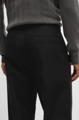 Straight-fit trousers in stretch-cotton dobby, Black
