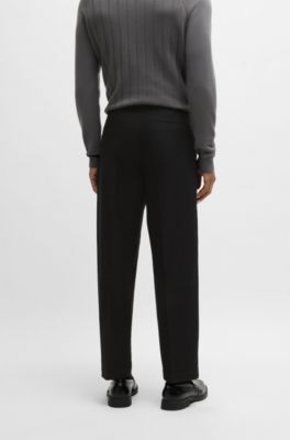 Straight-fit trousers in stretch-cotton dobby, Black
