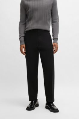 Straight-fit trousers in stretch-cotton dobby, Black