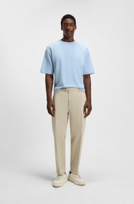 Straight-fit trousers in stretch-cotton dobby, Light Beige