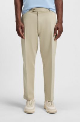Straight-fit trousers in stretch-cotton dobby, Light Beige