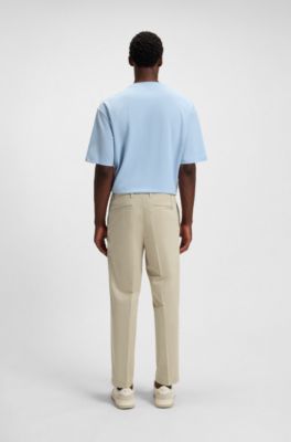 Straight-fit trousers in stretch-cotton dobby, Light Beige