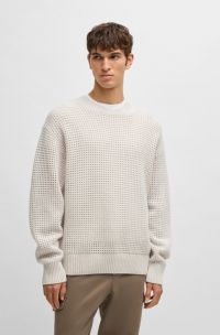Relaxed-fit sweater in structured virgin wool and cashmere, White