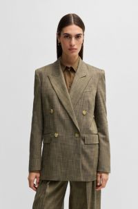 Regular-fit double-breasted blazer, Brown Patterned