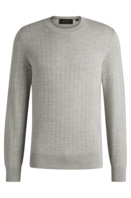 Silk sweater with knitted structure in regular fit, Light Grey