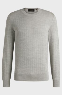 Silk sweater with knitted structure in regular fit, Light Grey