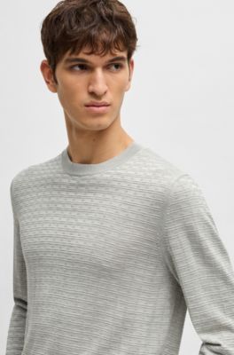 Silk sweater with knitted structure in regular fit, Light Grey