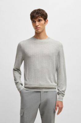 Silk sweater with knitted structure in regular fit, Light Grey