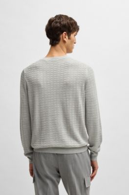 Silk sweater with knitted structure in regular fit, Light Grey