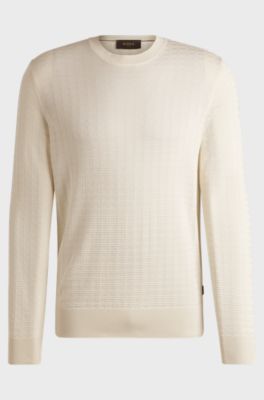 Silk sweater with knitted structure in regular fit, Natural