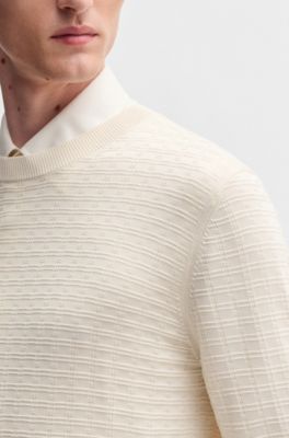 Silk sweater with knitted structure in regular fit, Natural