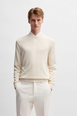 Silk sweater with knitted structure in regular fit, Natural