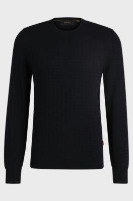 Silk sweater with knitted structure in regular fit, Dark Blue